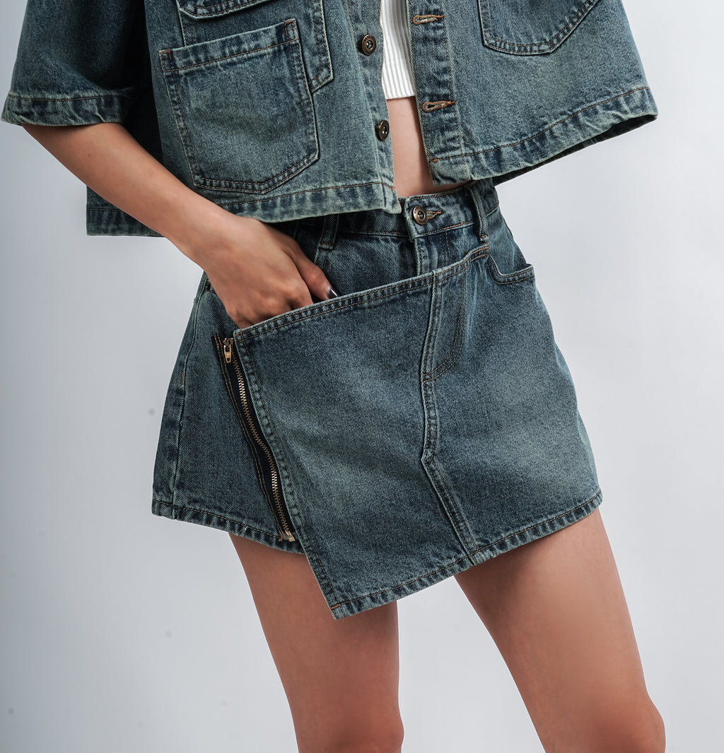 Denim Jacket With Denim Skirt Set