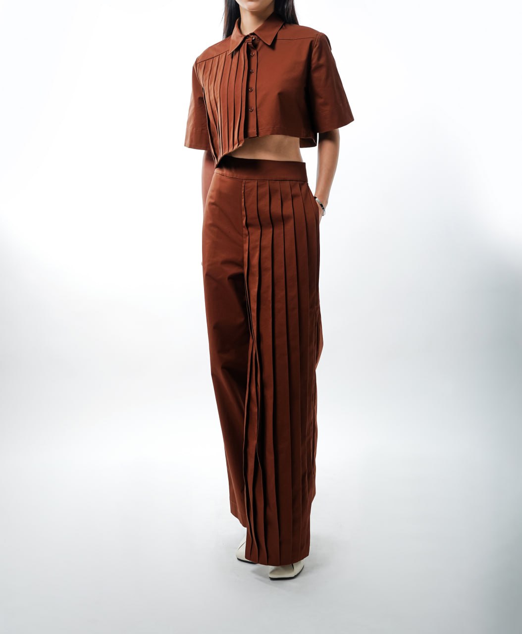Asymmetrical Pleated Crop Top